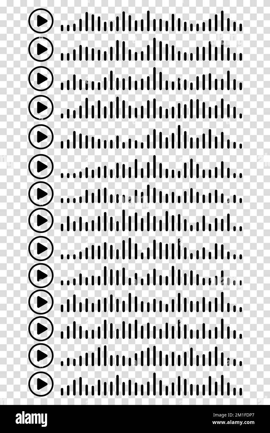 Audiowelle. Symbol klingt nach einem Lied. Podcast setzt Wellen. Symbole auf transparentem isoliertem Hintergrund. Sprachnachricht. Vektordarstellung. EQ Stock Vektor