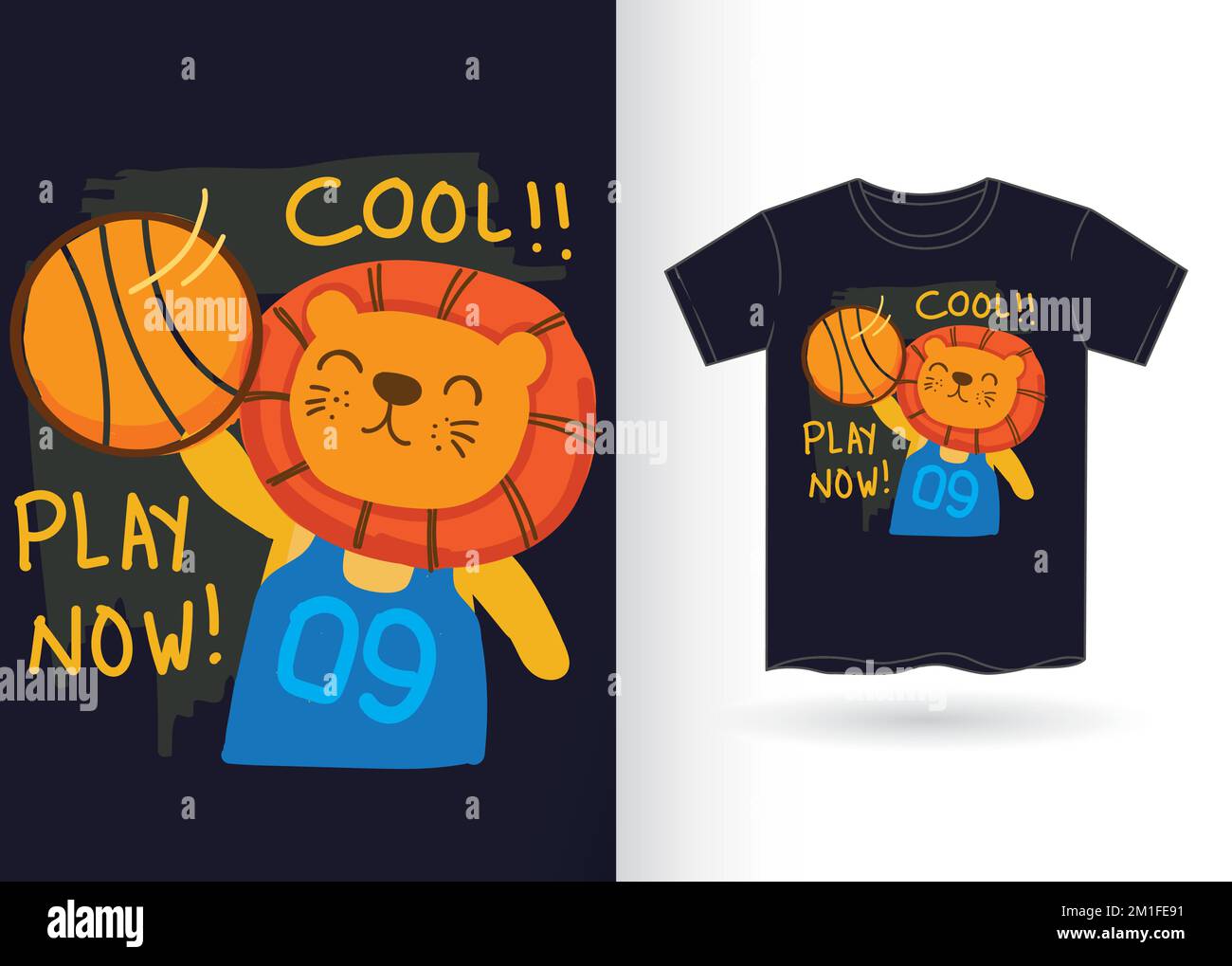 Handgezeichneter niedlicher Löwe für T-Shirt mit Schablone Stock Vektor