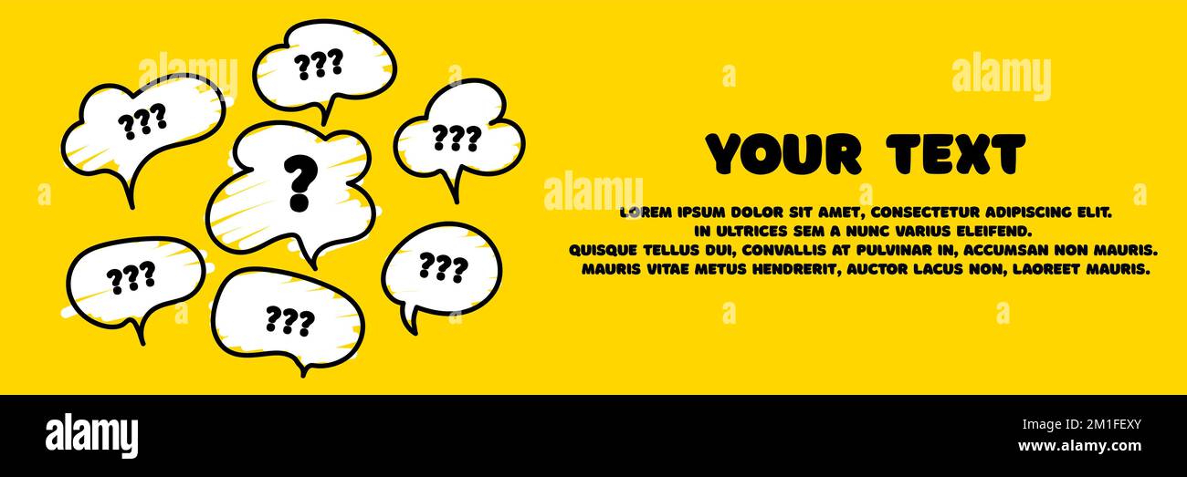 Banner mit der Frage, was, wie, warum, was und wo. Webbanner für Unternehmen. Platz für Ihre SMS. Stellen und Fragezeichen. Einbeziehung der Kommunikation PEO Stock Vektor Banner mit der Frage, was, wie, warum, was und wo. Webbanner für Unternehmen. Platz für Ihre SMS. Stellen und Fragezeichen. Einbeziehung der Kommunikation PEO Stock Vektor