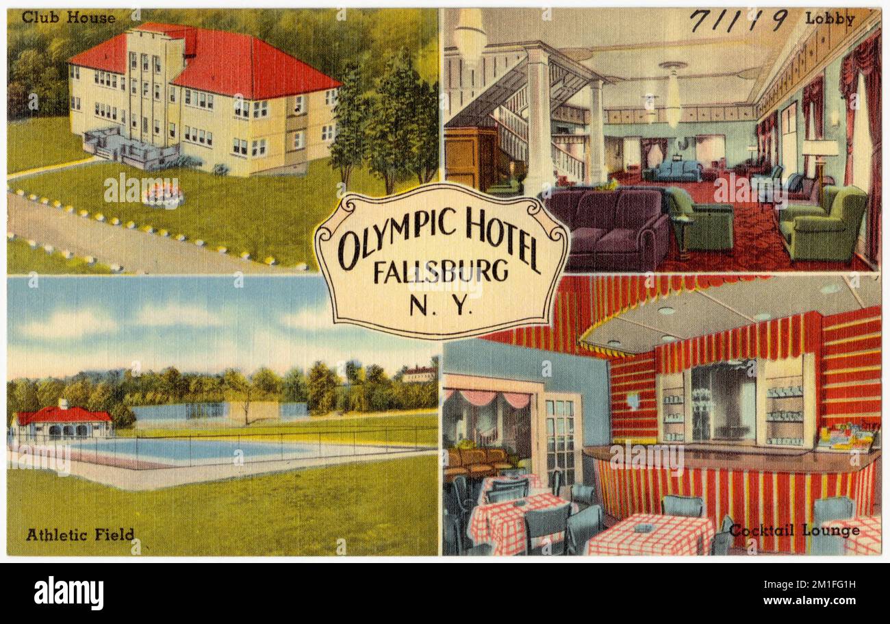 Olympic Hotel, Fallsburg, N. Y. , Hotels, Tichnor Brothers Collection, Postkarten der Vereinigten Staaten Stockfoto