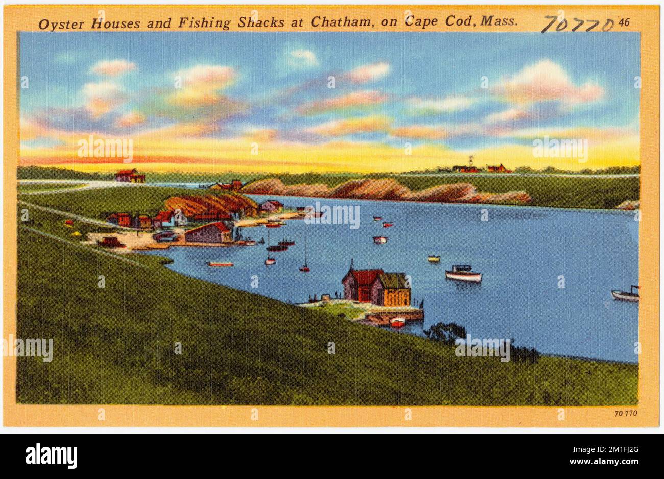 Austernhäuser und Fischerhütten, Cape Cod, Mass. , Schuppen, Tichnor Brothers Collection, Postkarten der Vereinigten Staaten Stockfoto