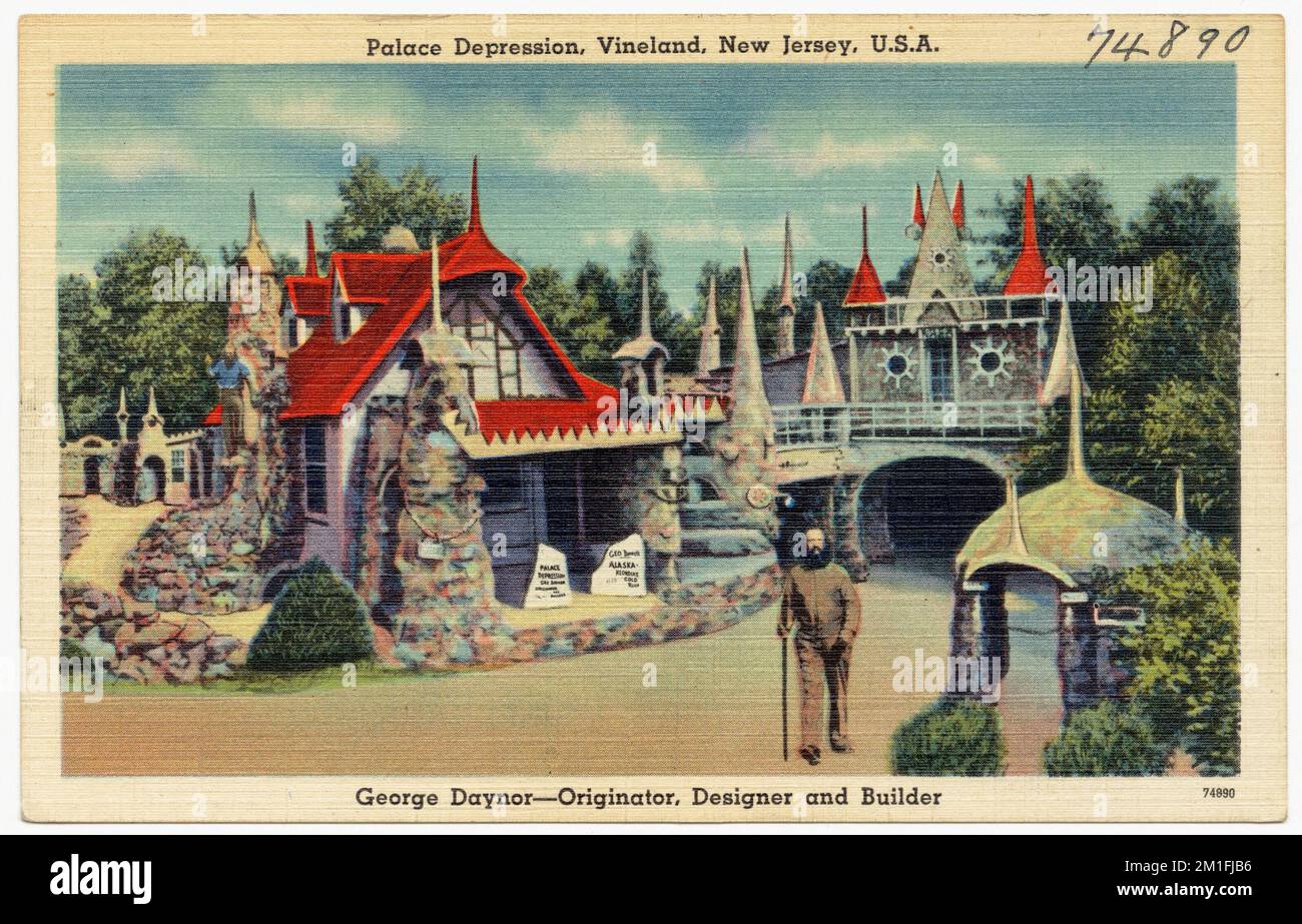 Palace Depression, Vineland, New Jersey, USA, George Daynor -- Urheber, Designer und Baumeister, Tichnor Brothers Collection, Postkarten der Vereinigten Staaten Stockfoto