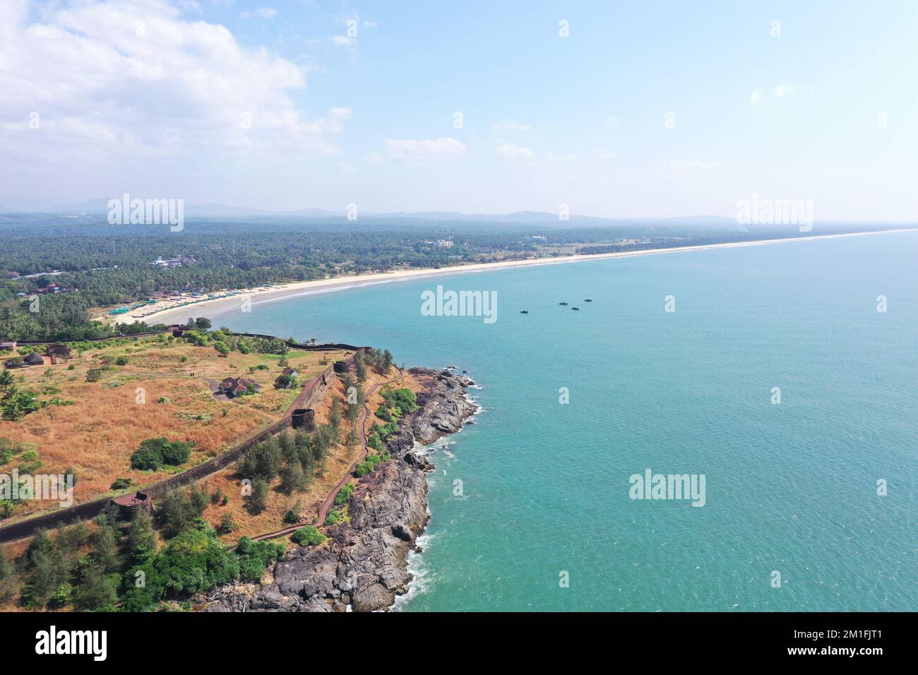 Luftaufnahme von Bekal Fort und Strand in Kasaragod, Kerala, Indien Stockfoto