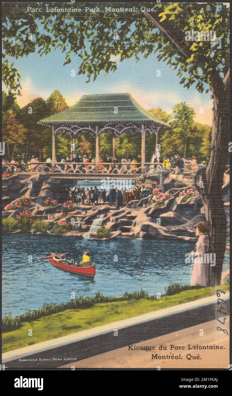 Parc Lafontaine Park, Montreal, Que - Kiosque du Parc Lafontaine, Montréal, Qué. , Gazebos, Parks, Seen und Teiche, Kanus, Tichnor Brothers Collection, Postkarten der Vereinigten Staaten Stockfoto