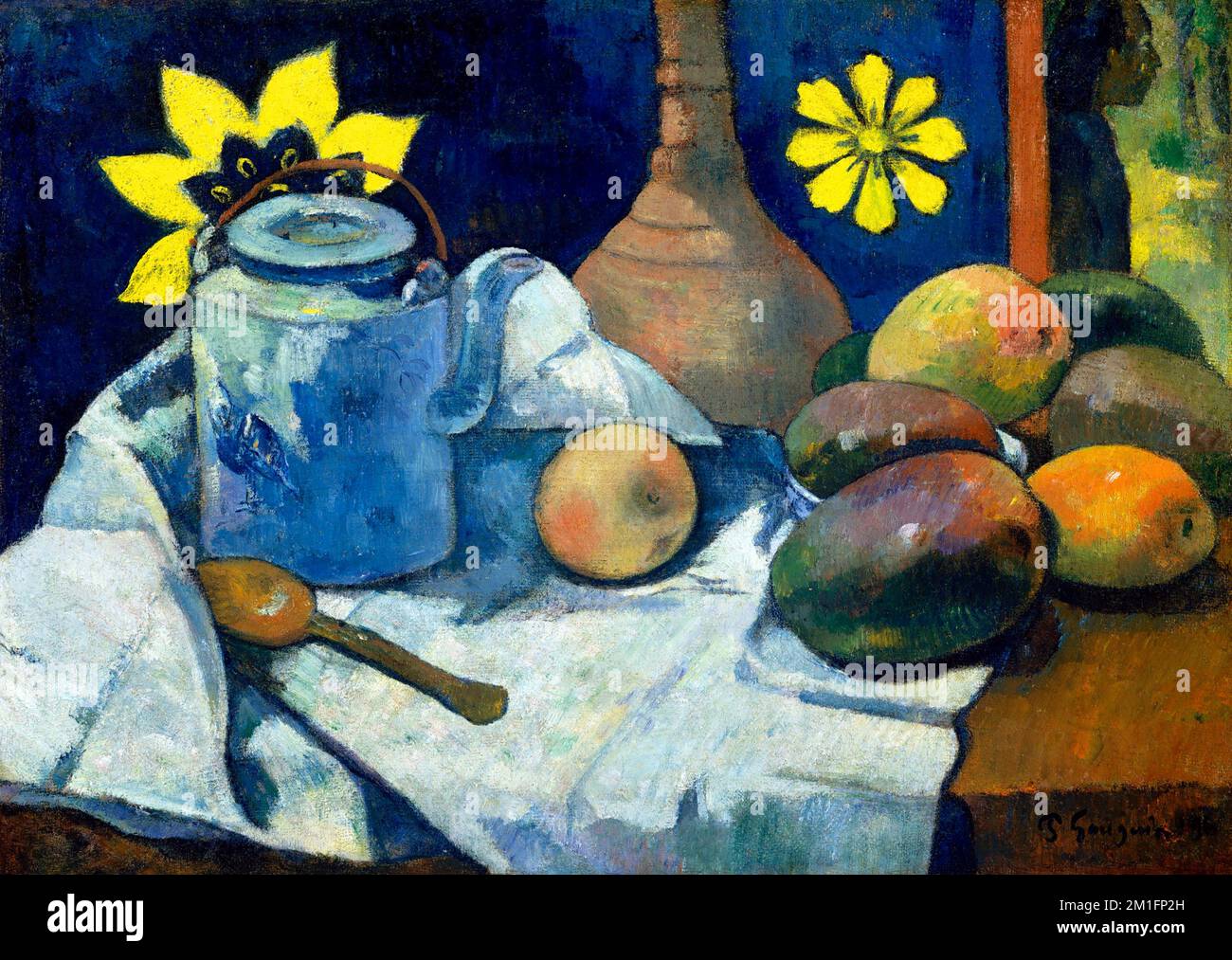 Still Life mit Teekanne und Obst von Paul Gauguin (1848-1903), Öl auf Leinwand, 1896 Stockfoto