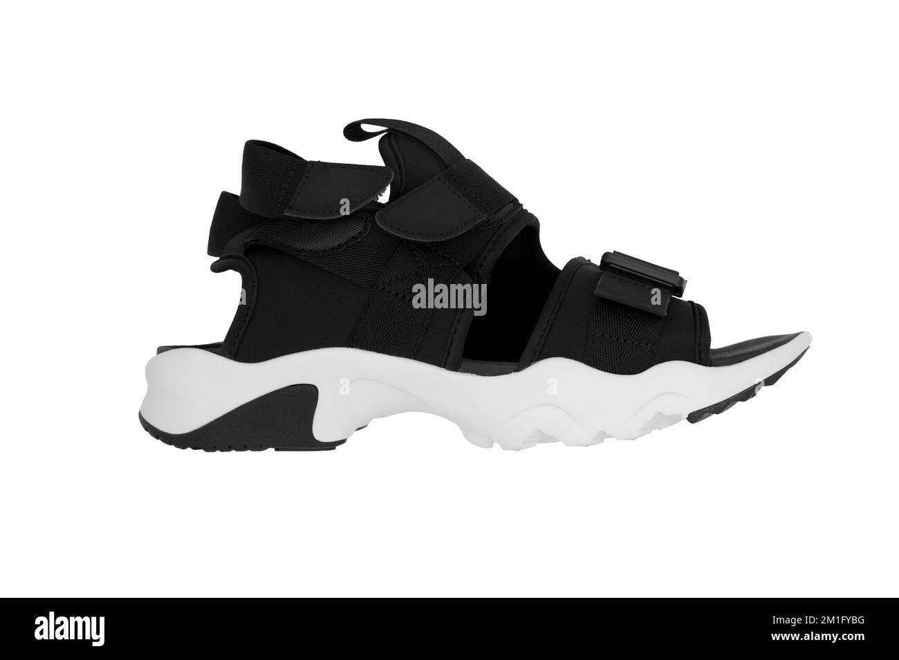 Schwarz-weiße, moderne Sandalenschuhe von Side Stockfoto