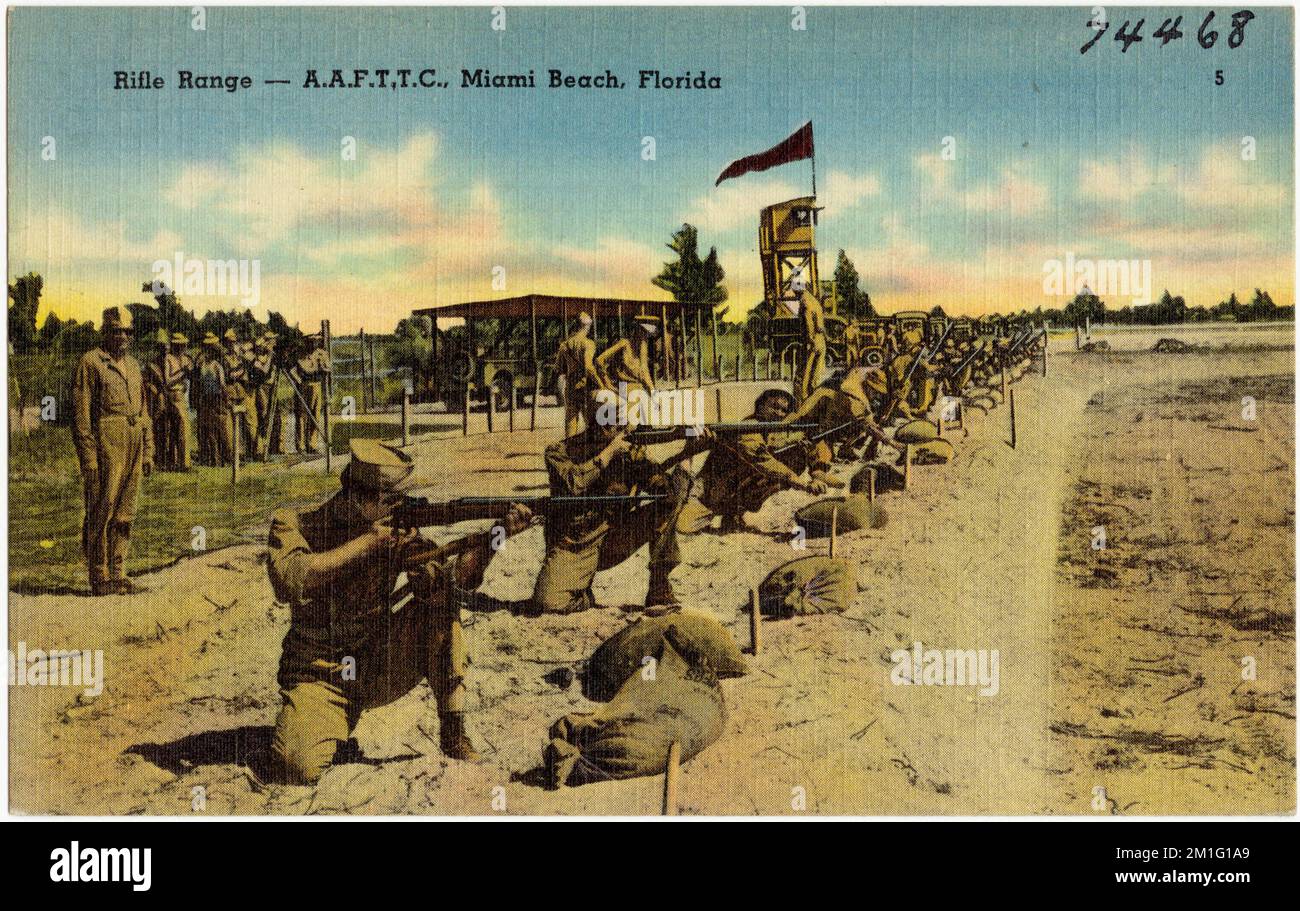 Rifle Range, A.A.F.T.C., Miami Beach, Florida, Militäreinrichtungen, Tichnor Brothers Collection, Postkarten der Vereinigten Staaten Stockfoto