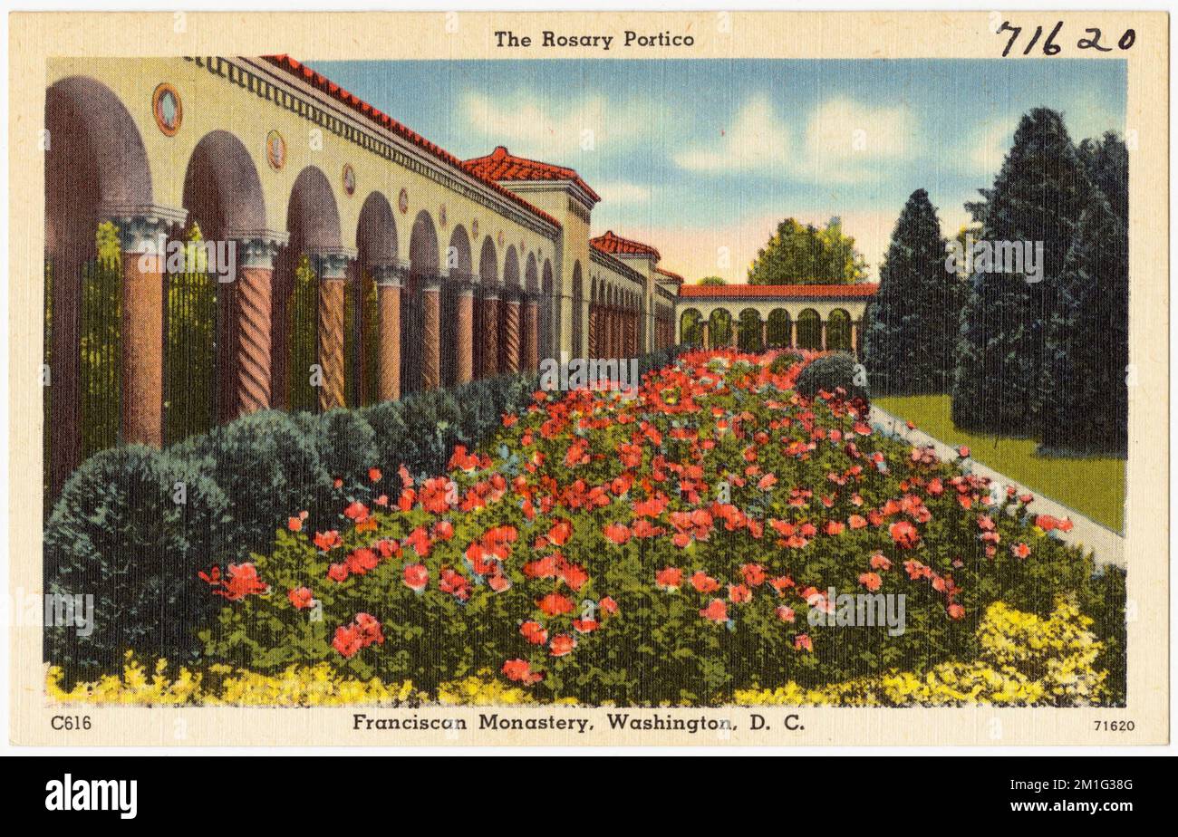 Rosary Portico, Franziskanerkloster, Washington, D.C., religiöse Einrichtungen, Tichnor Brothers Collection, Postkarten der Vereinigten Staaten Stockfoto