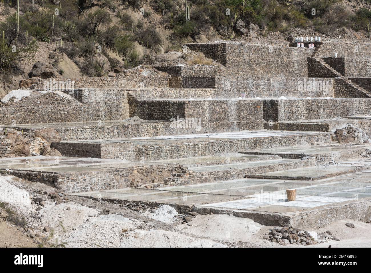 Salzproduktion im Biosphärenreservat Tehuacan-Cuicatlan, Mexiko Stockfoto