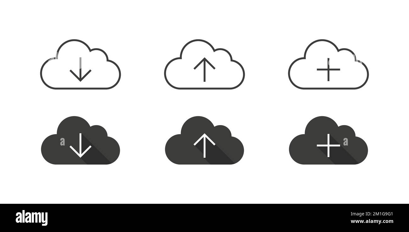 Wolkensymbole. Cloud-Computing. Mit der Cloud verbundene Geräte. Vektordarstellung Stock Vektor