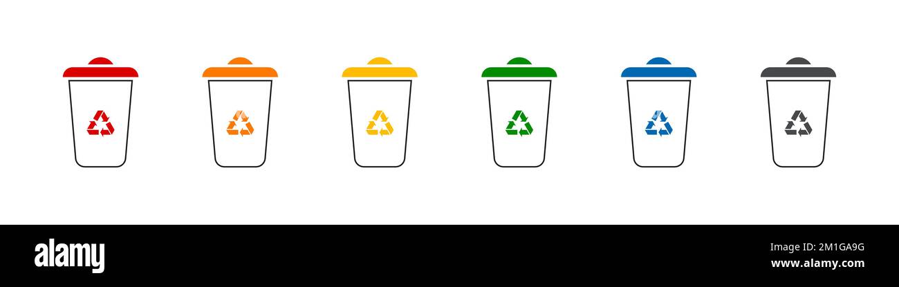 Symbole für Papierkorb. Vector recycelt Müllsymbole. Papierkorbsymbole. Sammlung von Papierkassetten für Trennungen. Vektordarstellung Stock Vektor