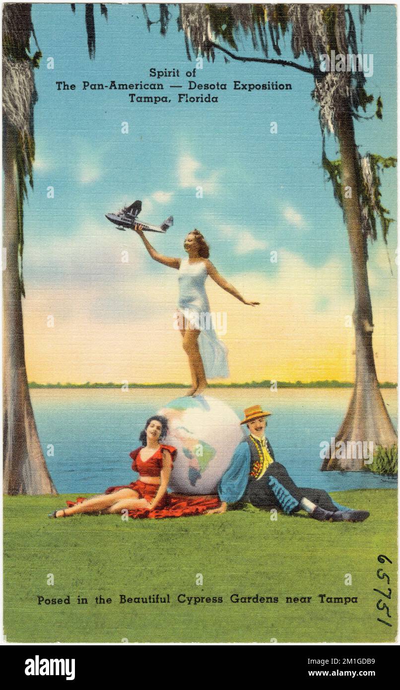 Spirit of the Pan-American- Desota Exposition, Tampa, Florida, in den wunderschönen Zypressengärten in der Nähe von Tampa, Tichnor Brothers Collection, Postkarten der Vereinigten Staaten Stockfoto