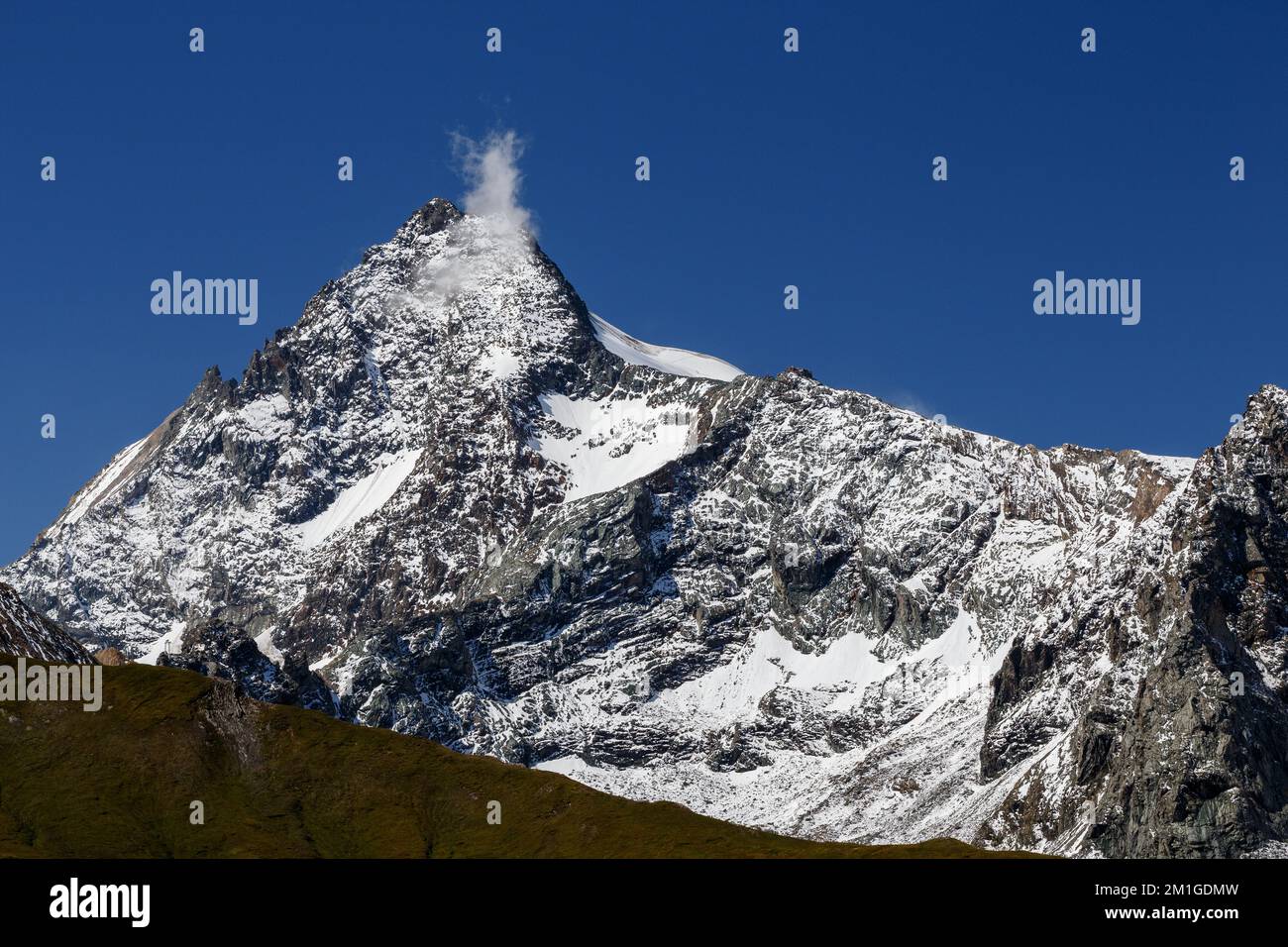 Blick auf den Grossglockner Gipfel von Süden. Glockner Berggruppe. Hoher Tauern-Nationalpark. Österreich. Europa. Stockfoto