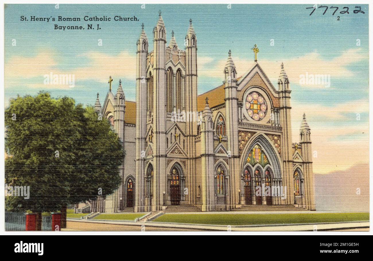 St. Henrys römisch-katholische Kirche, Bayonne, N. J., Kirchen, Tichnor Brothers Collection, Postkarten der Vereinigten Staaten Stockfoto