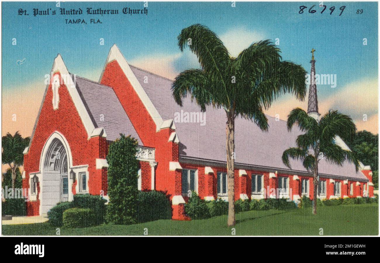 St. Paul's United Lutheran Church, Tampa, Florida , Kirchen, Tichnor Brothers Collection, Postkarten der Vereinigten Staaten Stockfoto