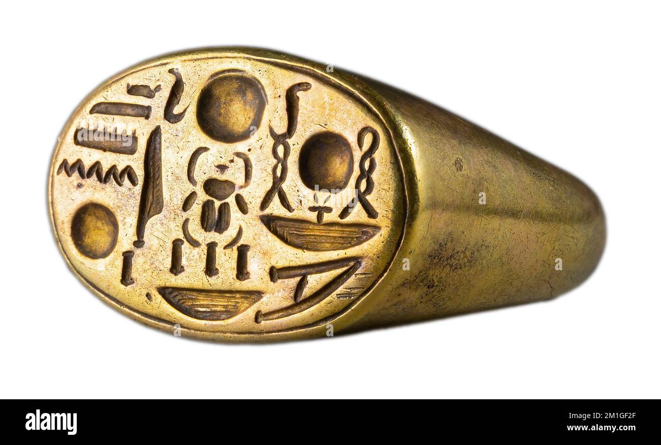 Siegelring mit Tutanchamuns Thronname - ca. 1336–1327 V. CHR - Neues Königreich - Dynastie 18 - Herrschaft von Tutanchamun Stockfoto