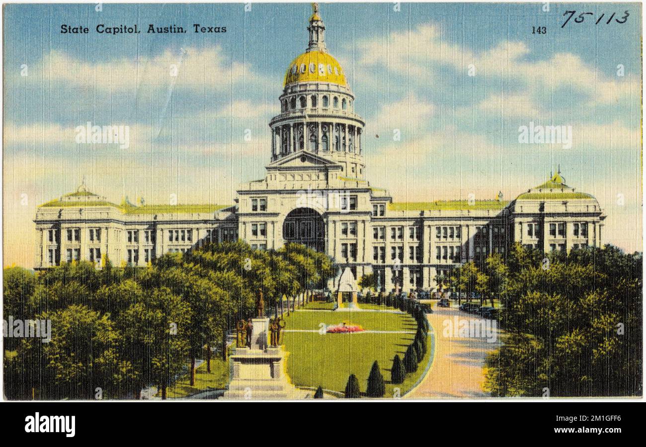 State Capitol, Austin, Texas, Capitols, Tichnor Brothers Collection, Postkarten der Vereinigten Staaten Stockfoto