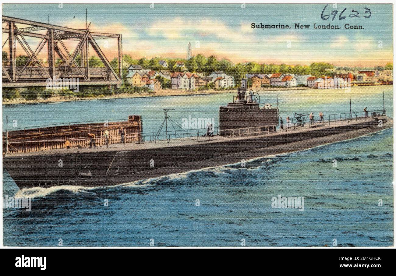 U-Boot, New London, Conn , Militäreinrichtungen, Tichnor Brothers Collection, Postkarten der Vereinigten Staaten Stockfoto