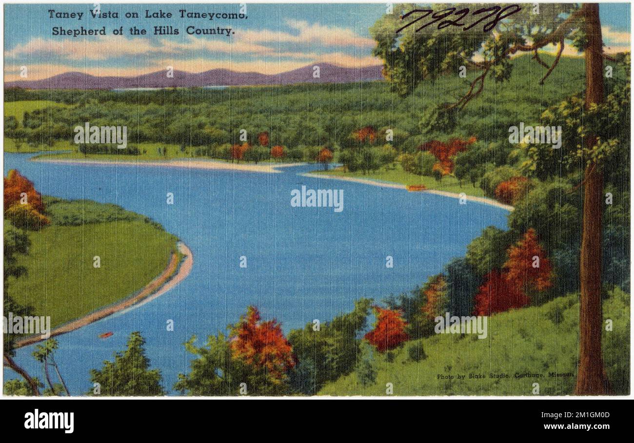 Taney Vista am Lake Taneycomo, Shepherds of the Hills Country, Lakes & Ponds, Tichnor Brothers Collection, Postkarten der Vereinigten Staaten Stockfoto