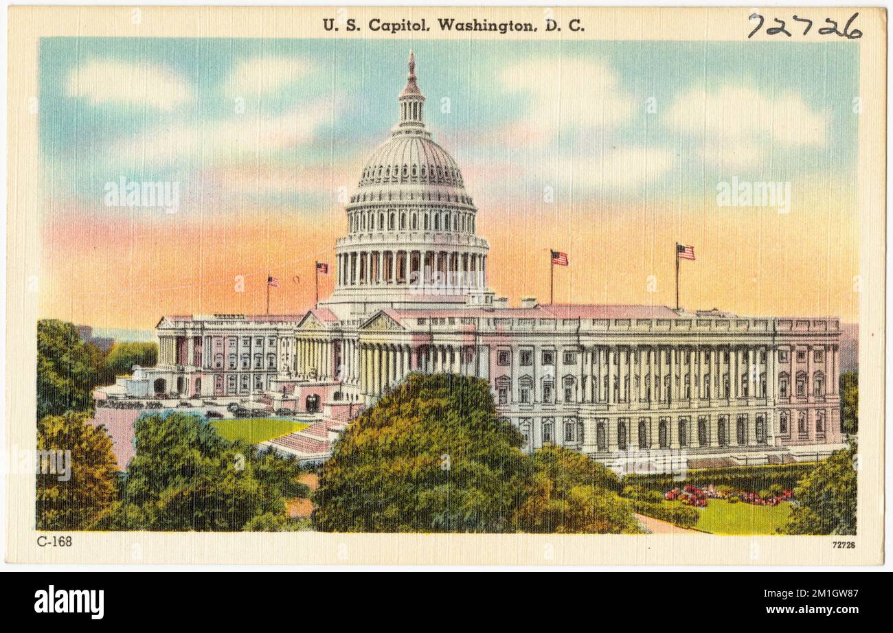 U. S. Capitol, Washington, D.C., Capitols, Tichnor Brothers Collection, Postkarten der Vereinigten Staaten Stockfoto