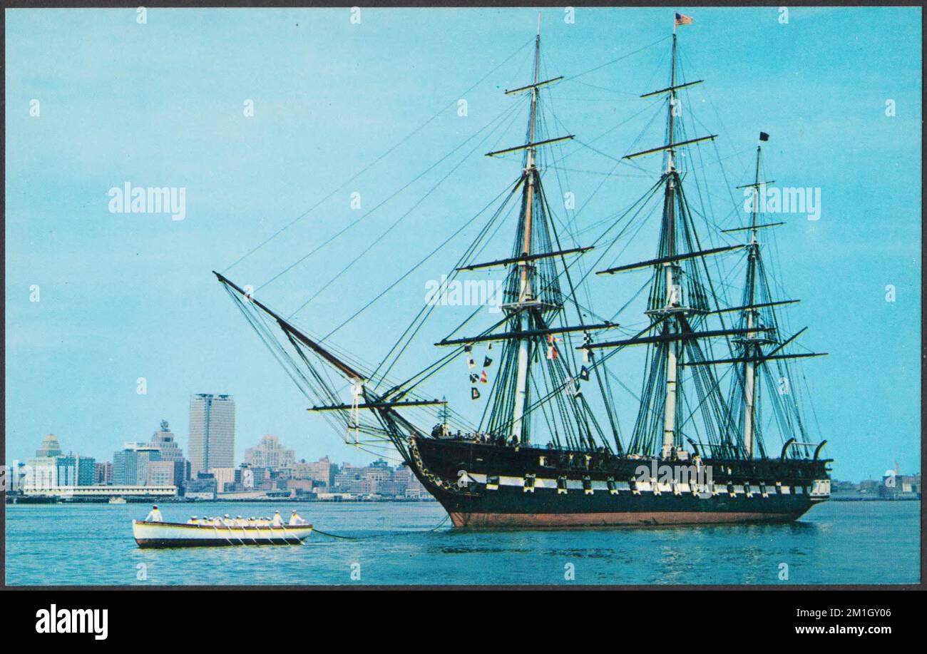 U.S.S. Constitution (Old Ironsides), Boston Naval Shipyard, Boston, Mass. Kriegsschiffe, Constitution Frigate, Tichnor Brothers Collection, Postkarten der Vereinigten Staaten Stockfoto