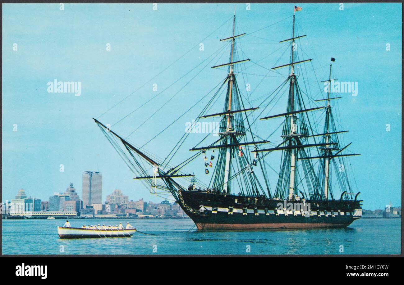 U.S.S. Constitution (Old Ironsides), Boston Naval Shipyard, Boston, Mass. Kriegsschiffe, Constitution Frigate, Tichnor Brothers Collection, Postkarten der Vereinigten Staaten Stockfoto