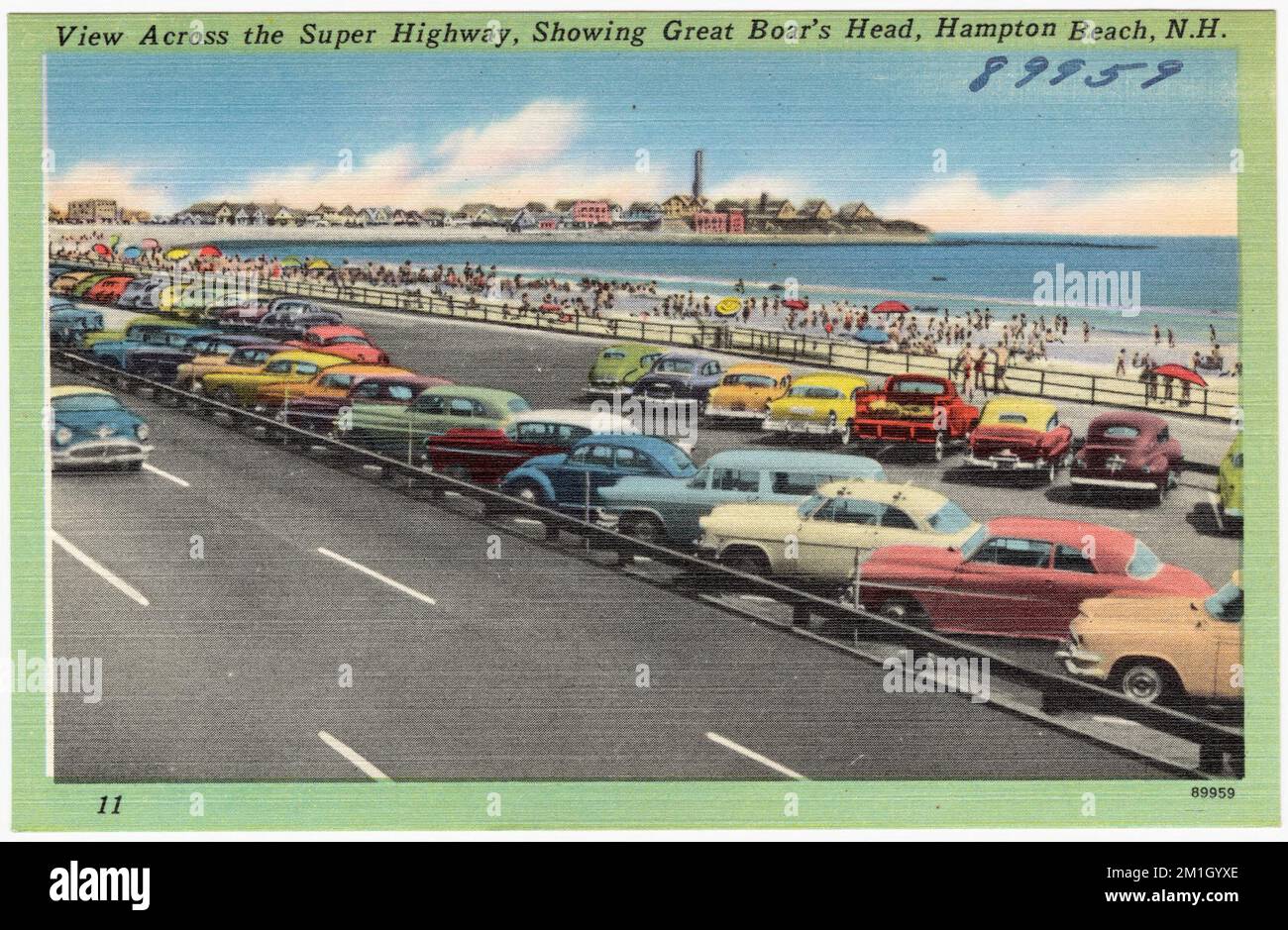 Blick über den Super Highway, mit Great Boar's Head, Hampton Beach, N.H. , Straßen, Tichnor Brothers Collection, Postkarten der Vereinigten Staaten Stockfoto