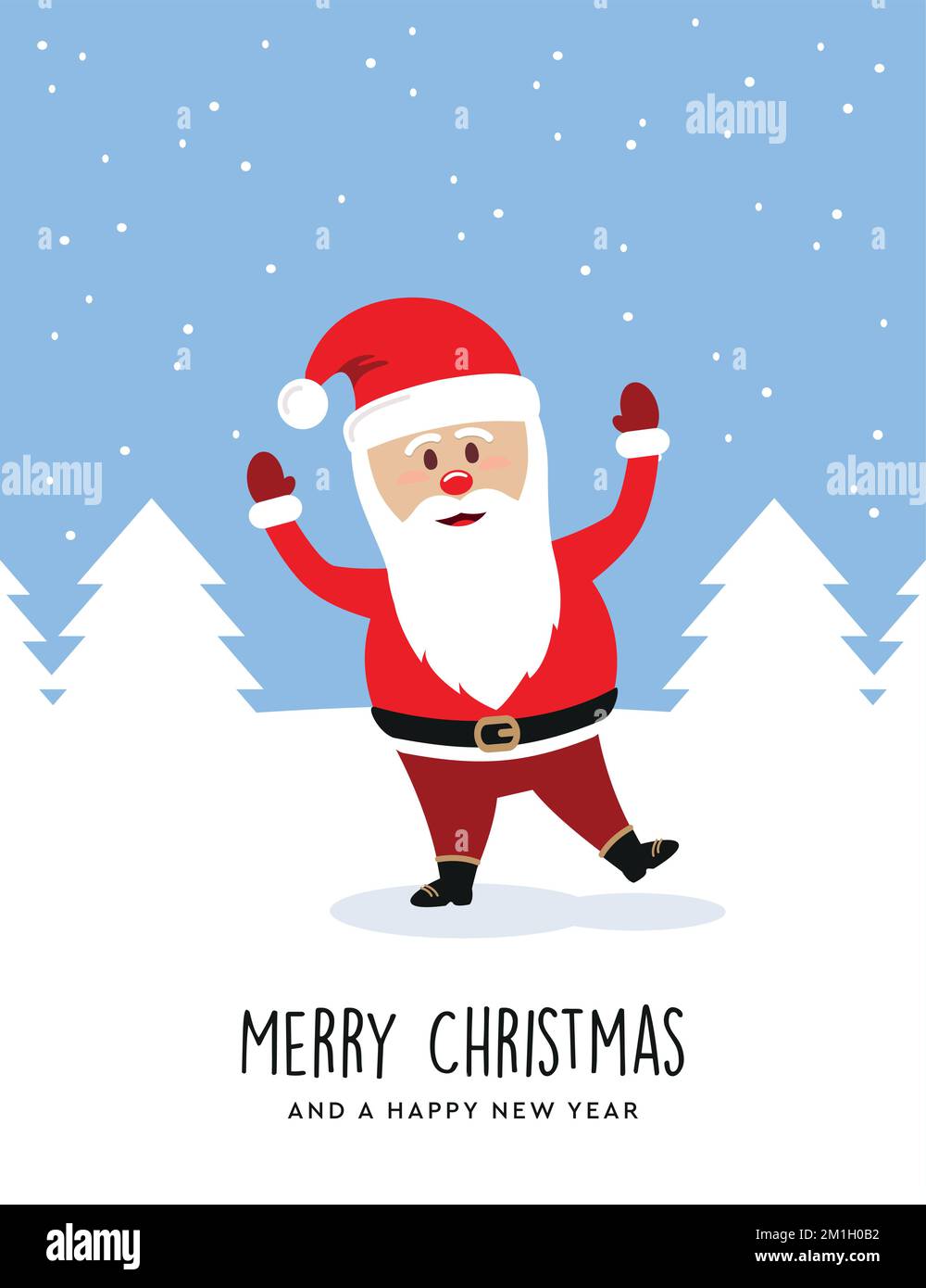 weihnachtsgrußkarte mit weihnachtsmann auf Winterlandschaft Stock Vektor