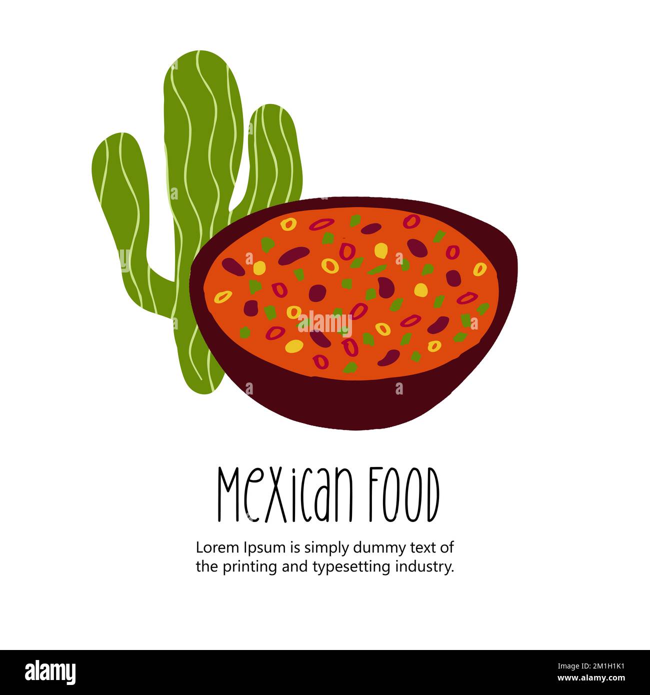 Mexikanisches Essen, Chili Con Carne isoliert auf weißem Hintergrund Stock Vektor