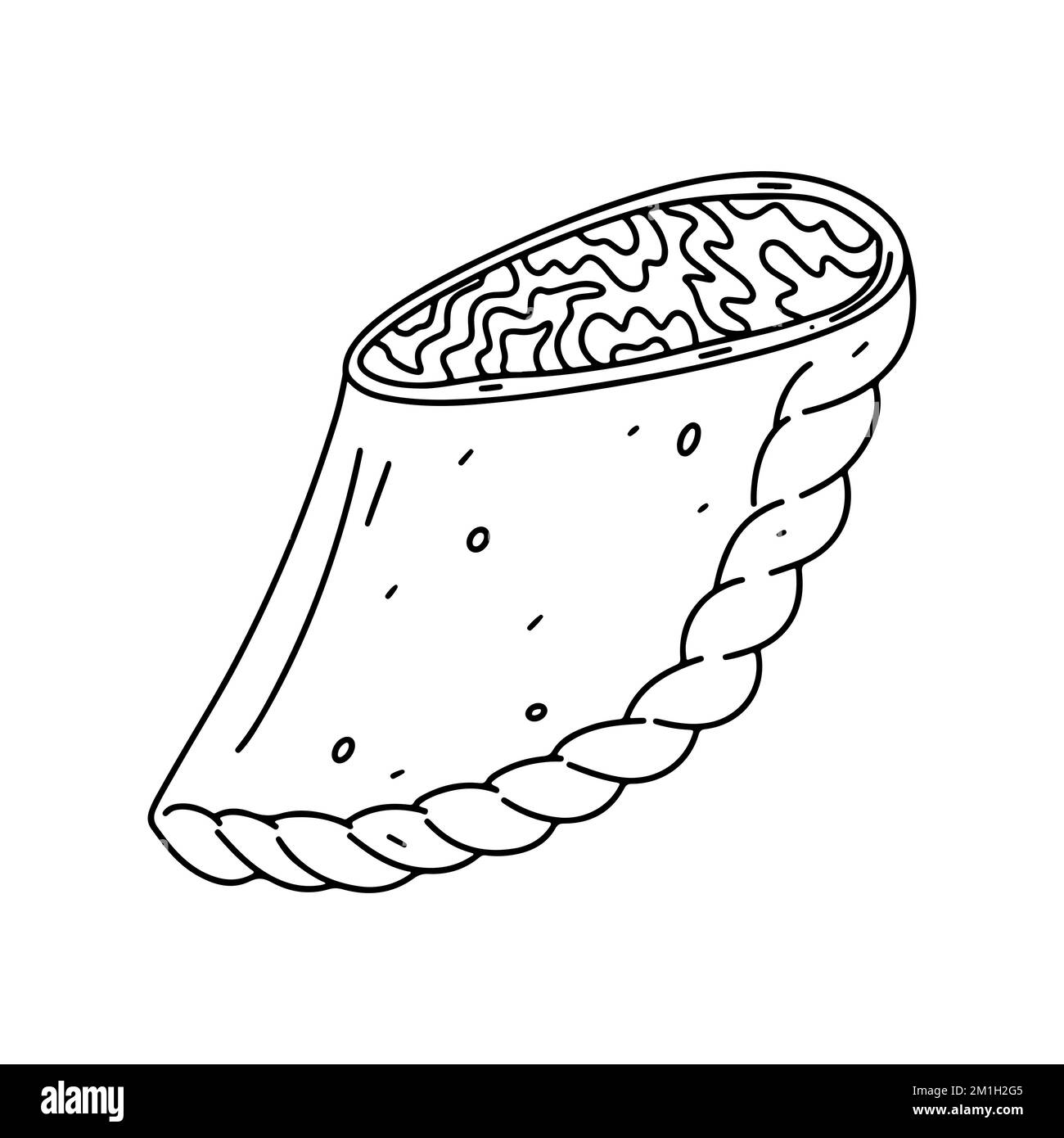 Gebratene Empanada im handgezeichneten Doodle-Stil. Traditionelle kolumbianische Küche. Lateinamerikanische Lebensmittelvektordarstellung Stock Vektor
