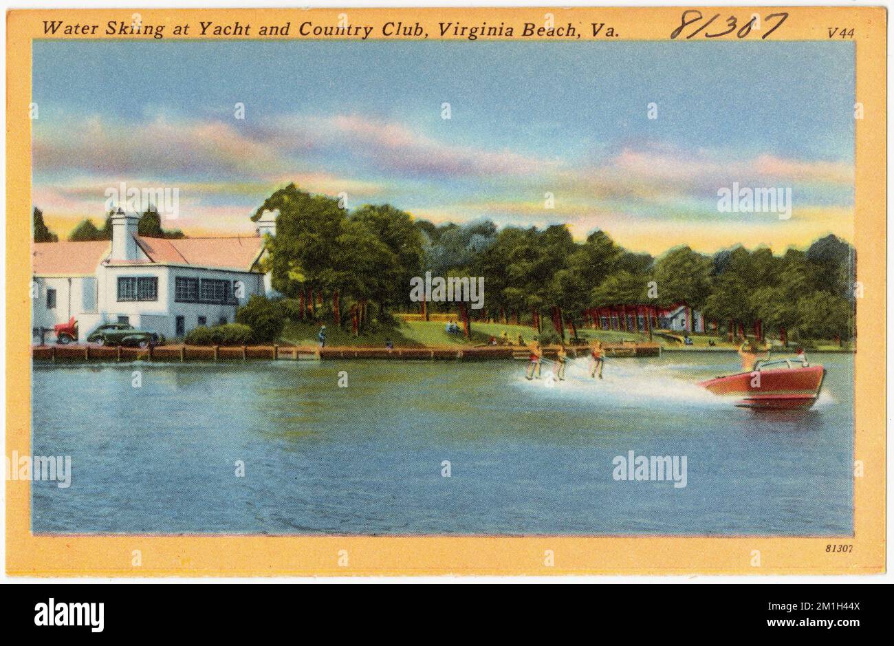 Wasserski im Yacht and Country Club, Virginia Beach, Virginia , Einrichtungen von Organisationen, Tichnor Brothers Collection, Postkarten der Vereinigten Staaten Stockfoto
