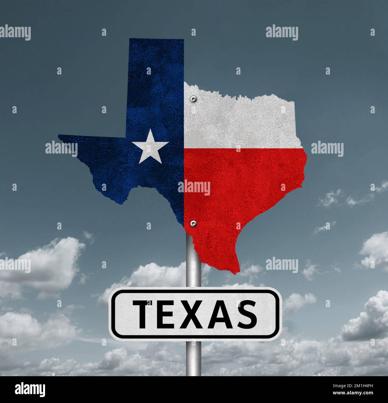 Karte des Bundesstaats Texas - Straßenschild zur Interstate Stockfoto