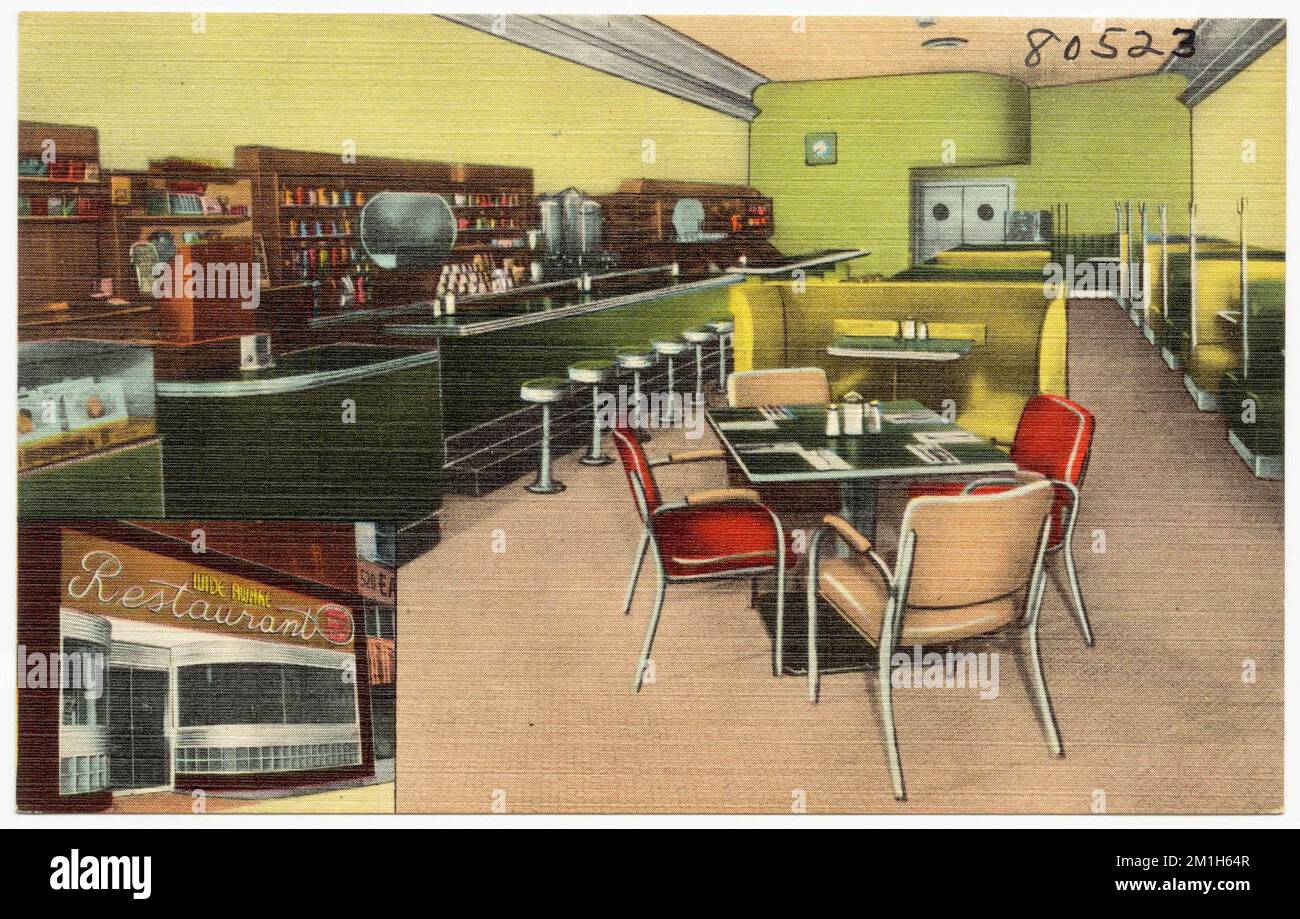 Wide Awake Restaurant, Restaurants, Tichnor Brothers Collection, Postkarten der Vereinigten Staaten Stockfoto