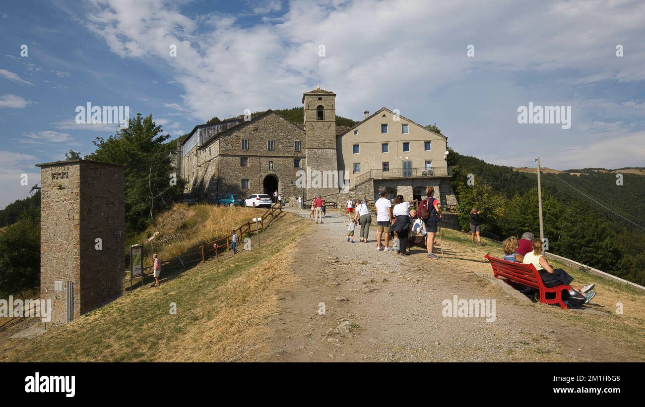 San Pellegrino in Alpe, Modena, Italien - 06. August 2022: Heiligtum San Pellegrino in Alpe. Stockfoto