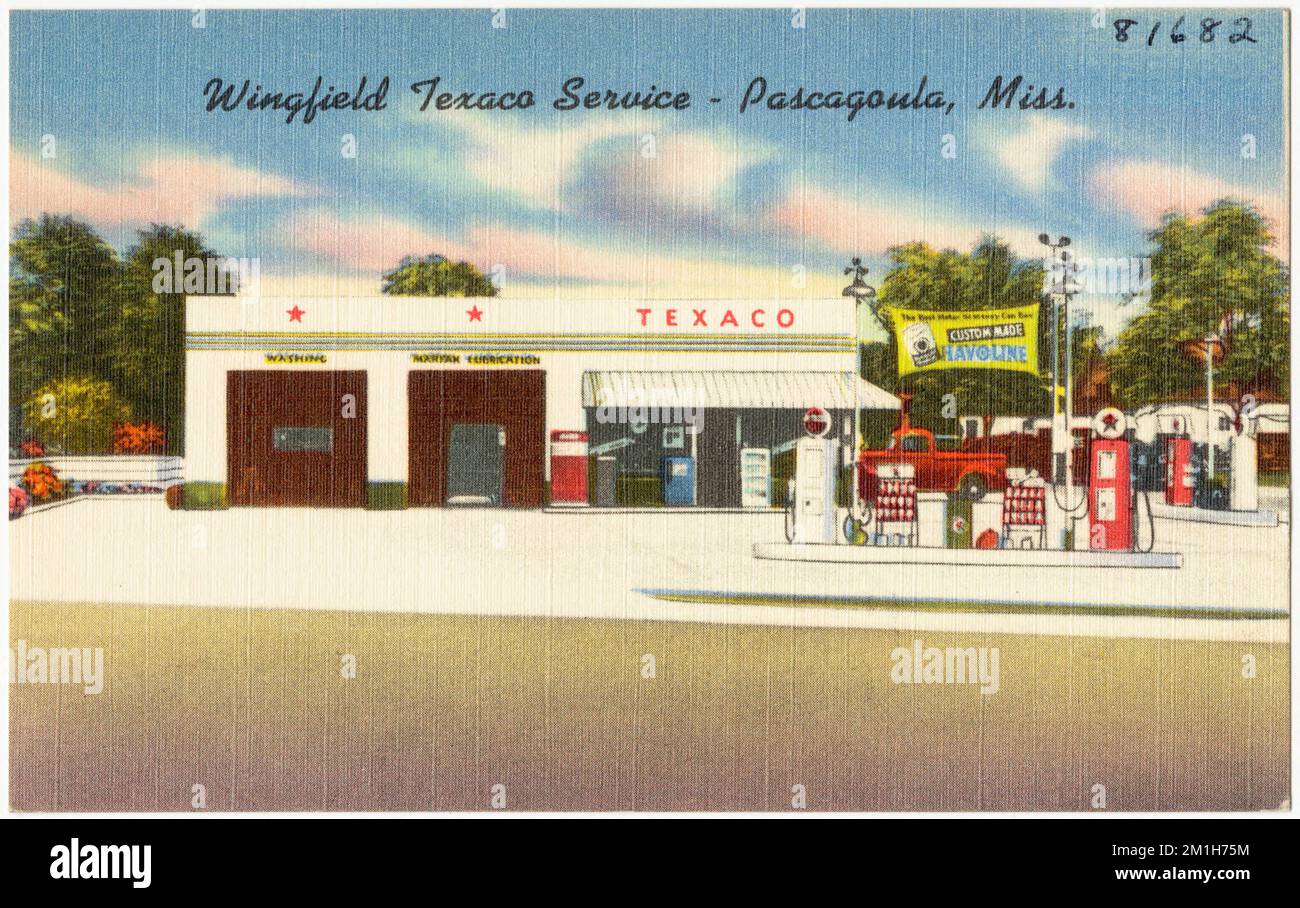 Wingfield Texaco Service - Pascagoula, Miss. , Automobil-Tankstellen, Tichnor Brothers Collection, Postkarten der Vereinigten Staaten Stockfoto