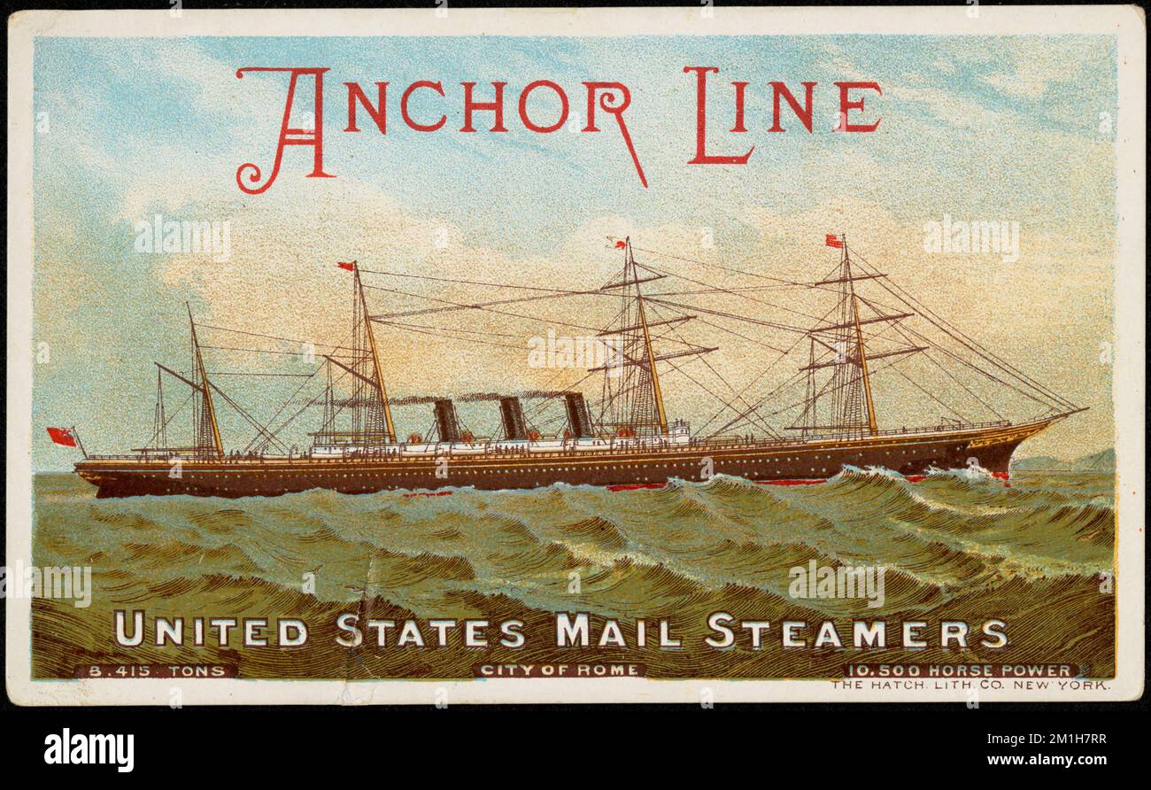 Anker Line, US-Postdampfer, Schiffe, Ozeane, amerikanische Handelskarten des 19.. Jahrhunderts Stockfoto