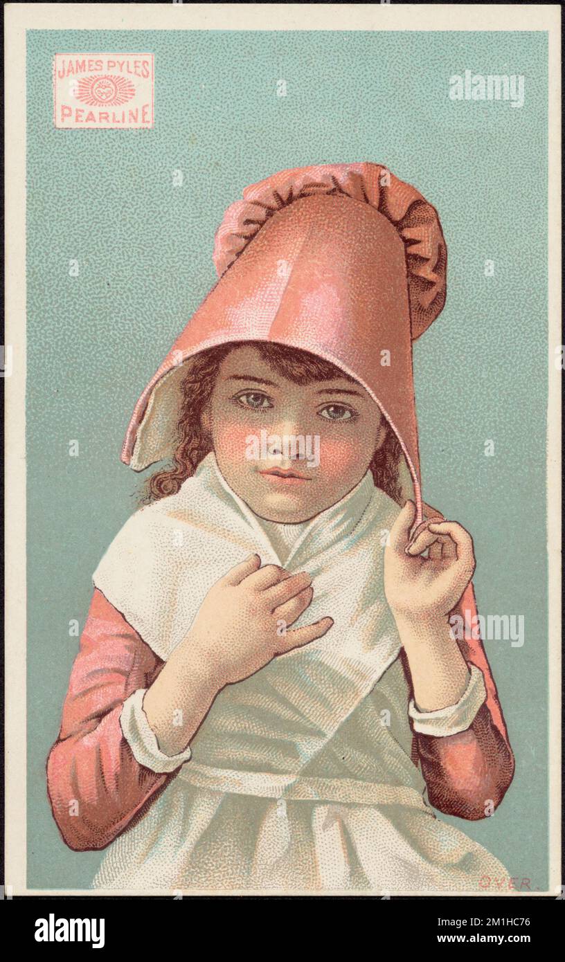 James Pyles Pearline, Mädchen, Haushaltsseife, amerikanische Handelskarten des 19.. Jahrhunderts Stockfoto