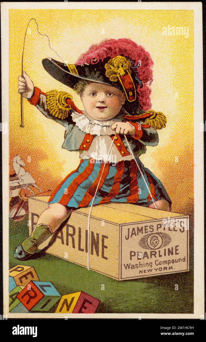 James Pyle's Pearline, Jungen, Haushaltsseife, amerikanische Handelskarten des 19.. Jahrhunderts Stockfoto
