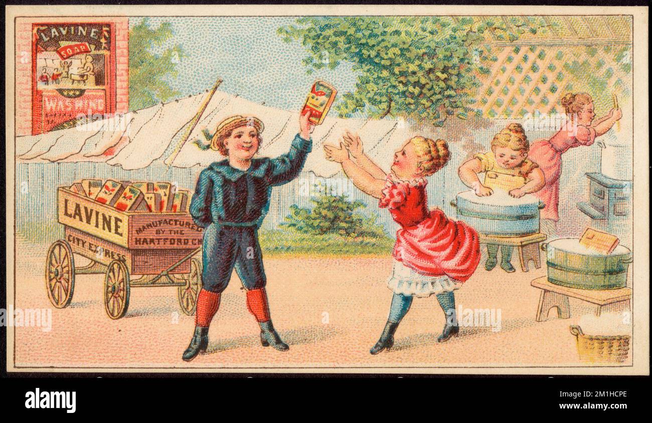 LaVine Seife, Menschen, Waschbecken, Waschbretter, Haushaltsseife, US-Handelskarten des 19.. Jahrhunderts Stockfoto