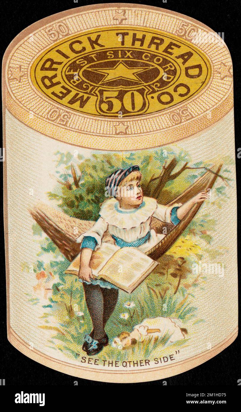 Merrick Thread, die besten sechs Kabel 50, Girls, Books, Thread, American Trade Cards des 19.. Jahrhunderts Stockfoto