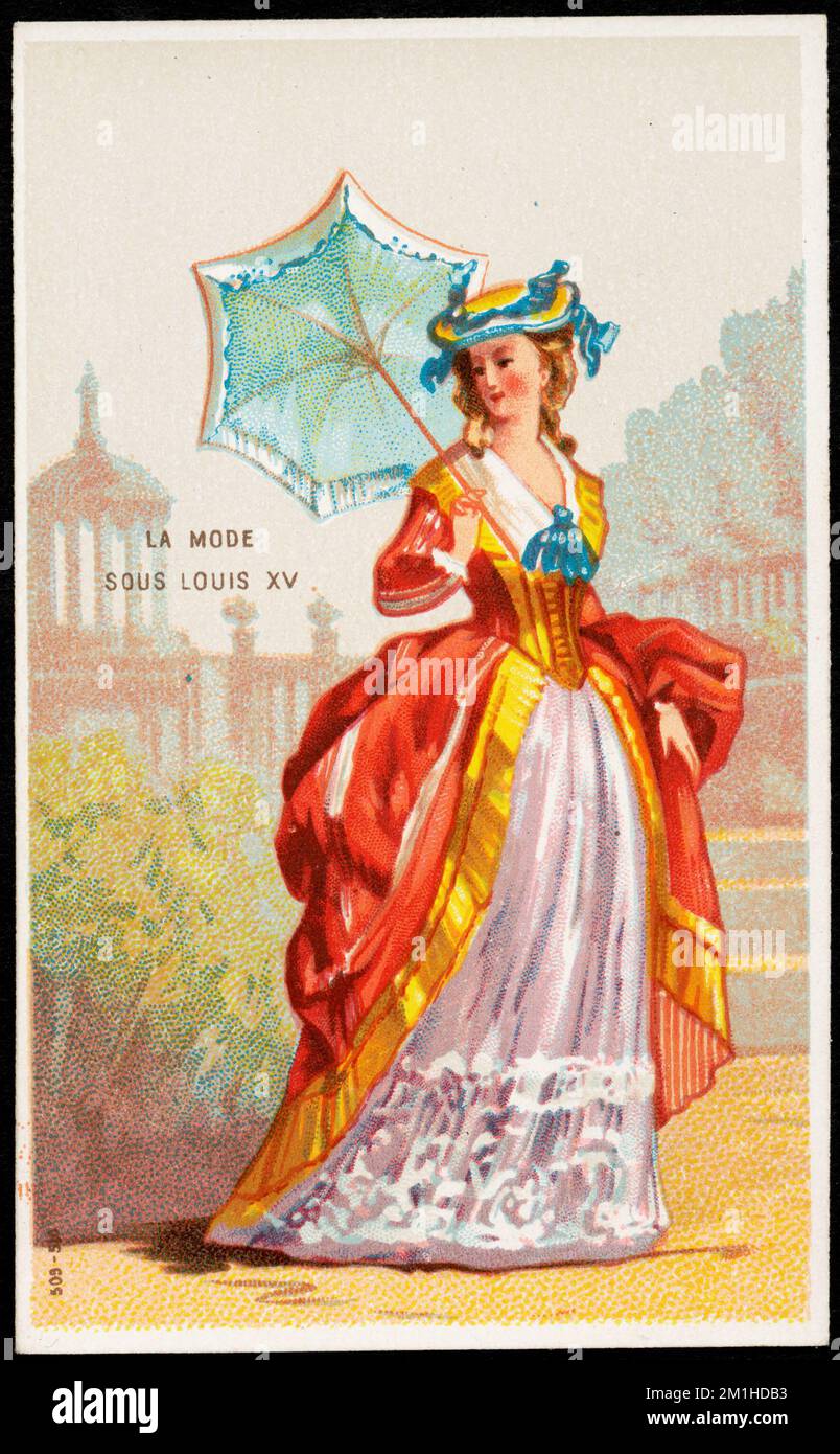 La-Modus sous Louis XV , Damen, Kleidung & Kleidung, Regenschirme, 19. Century American Trade Cards Stockfoto