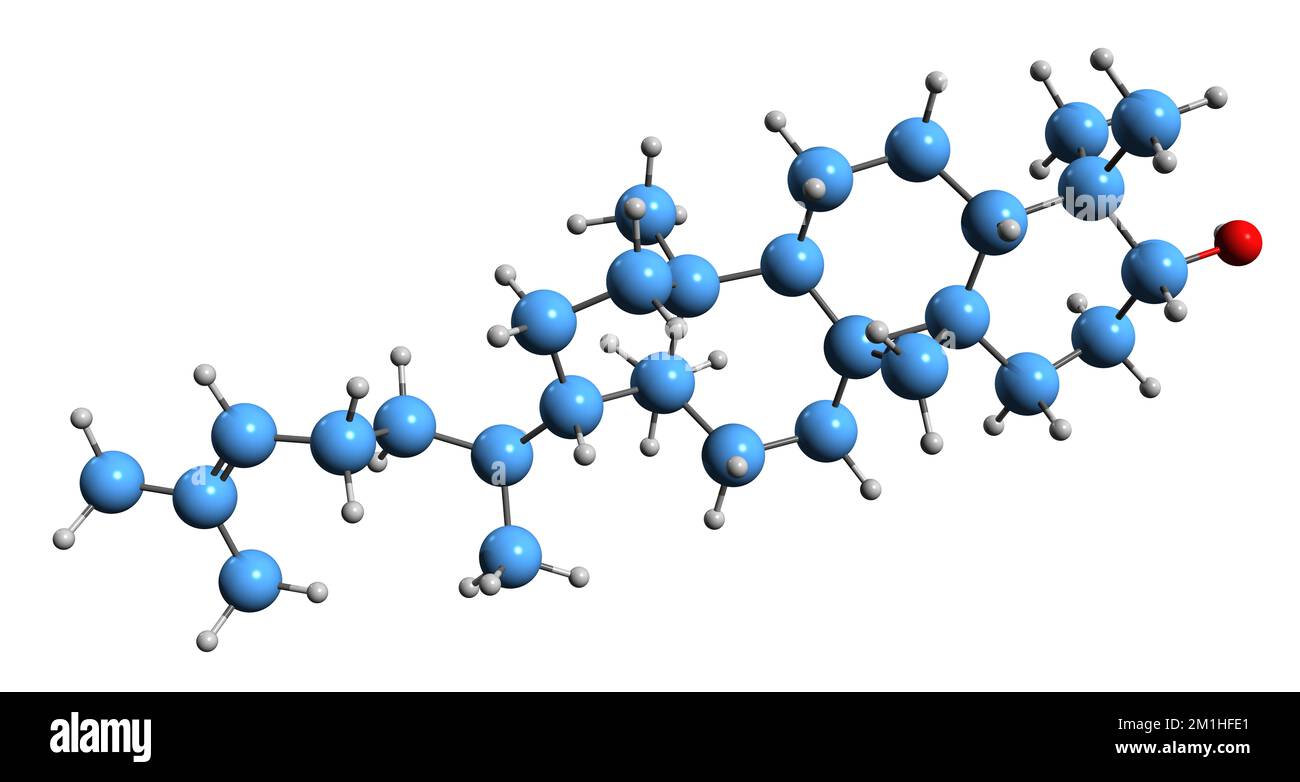 3D-Bild der Cycloartenol-Skelettformel - molekularchemische Struktur des auf weißem Hintergrund isolierten Triterpenoids Stockfoto