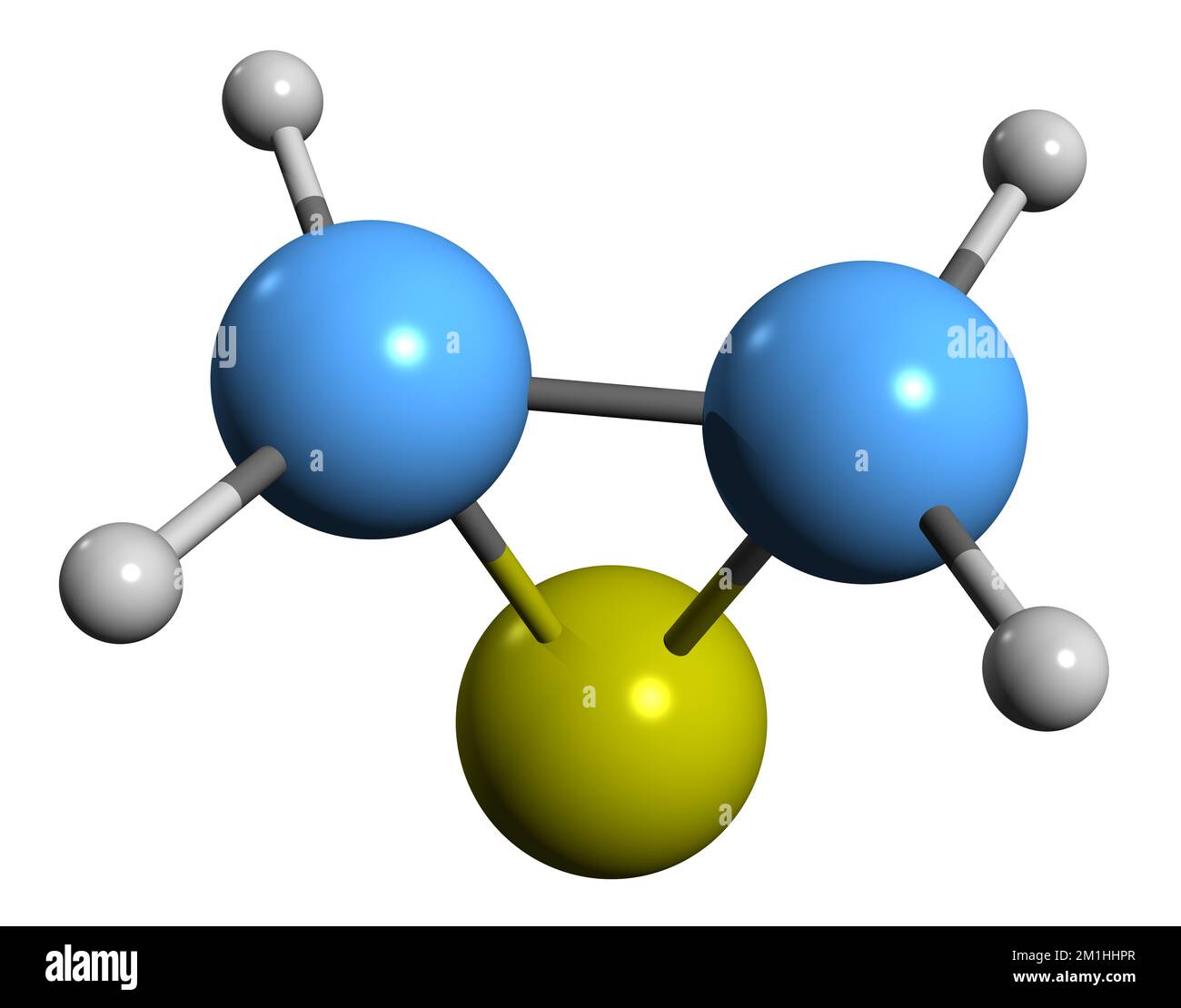 3D-Bild der Thiirane-Skelettformel - molekularchemische Struktur von Thiacyclopropan isoliert auf weißem Hintergrund Stockfoto