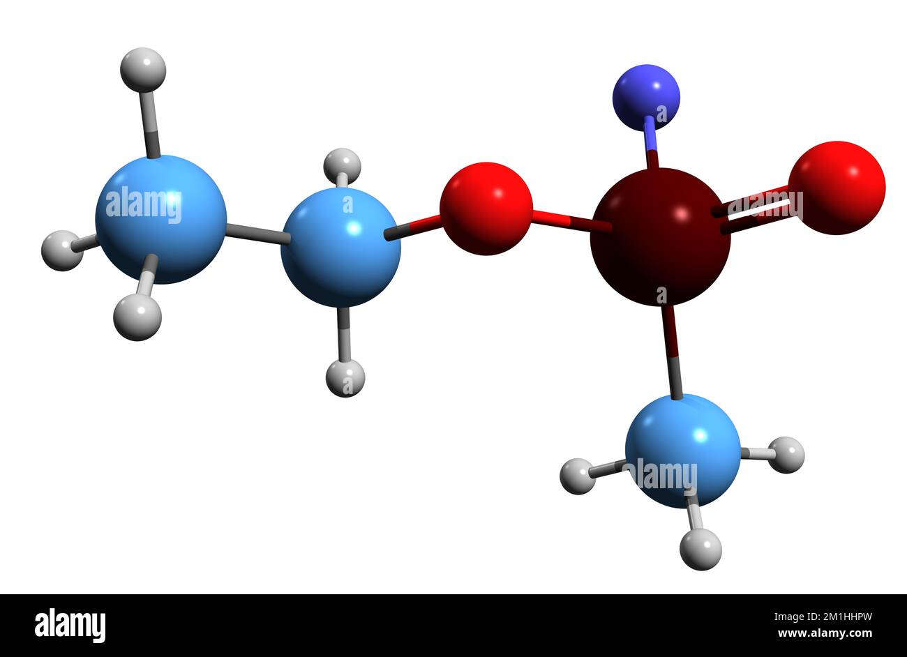 3D-Bild einer Ethylsarin-Skelettformel - molekularchemische Struktur des Harn-Sarin-Metaboliten, isoliert auf weißem Hintergrund Stockfoto