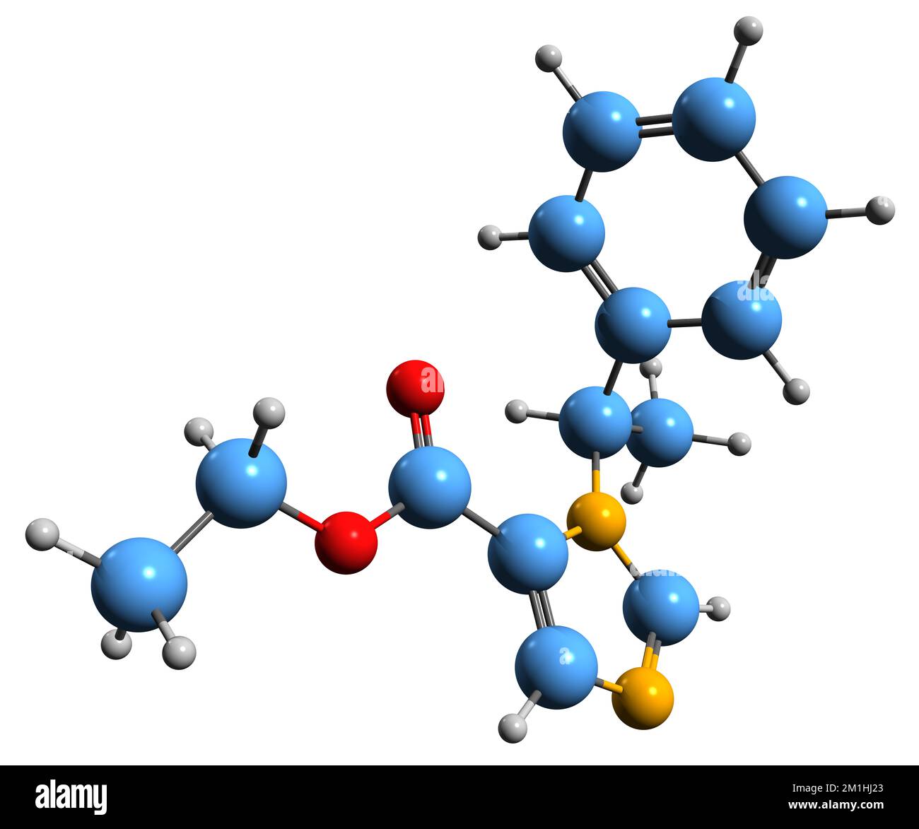 3D-Bild der Etomidat-Skelettformel - molekularchemische Struktur des auf weißem Hintergrund isolierten Anästhetikums Stockfoto