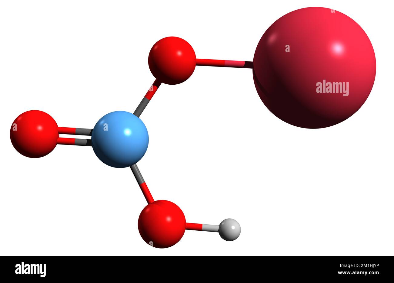 3D-Bild der Natriumbicarbonat-Skelettformel - molekularchemische Struktur von Backnatron, isoliert auf weißem Hintergrund Stockfoto