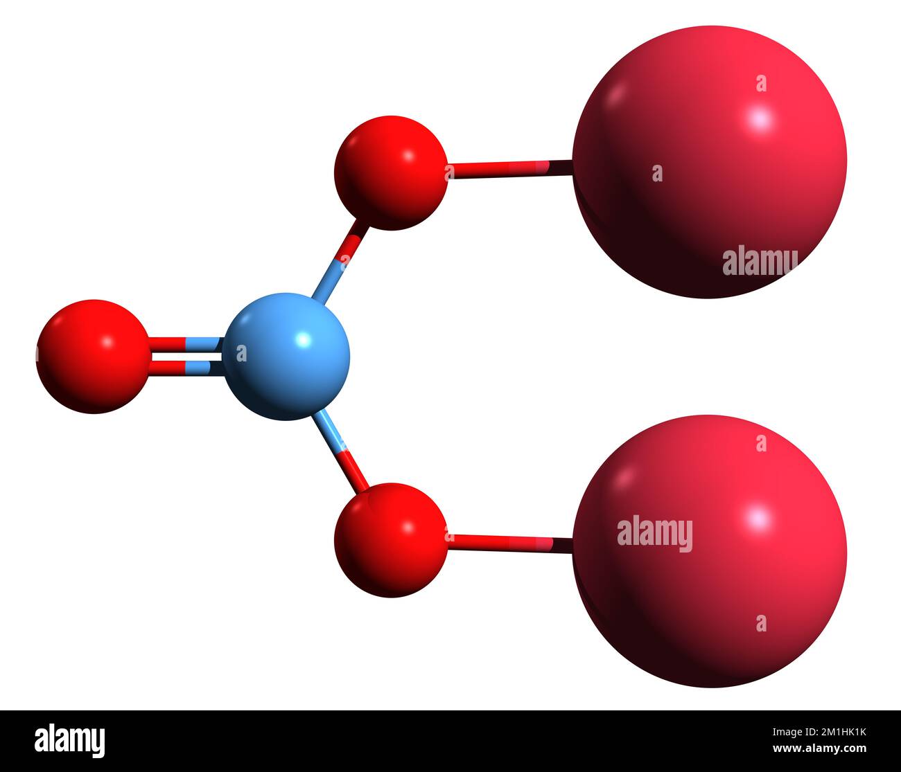 3D-Bild der Natriumcarbonat-Skelettformel - molekularchemische Struktur der anorganischen Verbindung Natriumasche isoliert auf weißem Hintergrund Stockfoto