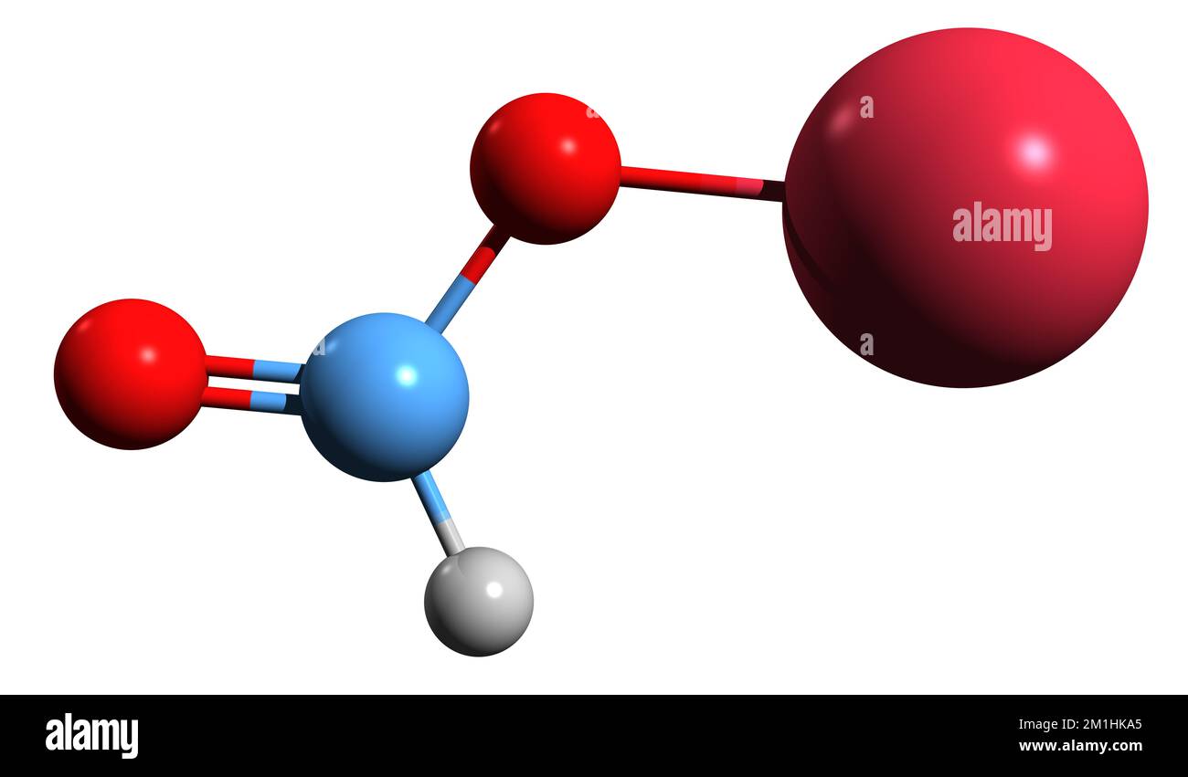 3D-Bild einer Natriumformiat-Skelettformel - molekularchemische Struktur von Natriumkohlenwasserstoffdioxid, isoliert auf weißem Hintergrund Stockfoto