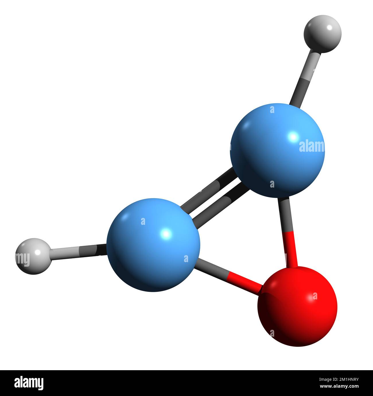 3D-Bild der Oxirene-Skelettformel - molekularchemische Struktur von auf weißem Hintergrund isoliertem Oxacyclopropen Stockfoto
