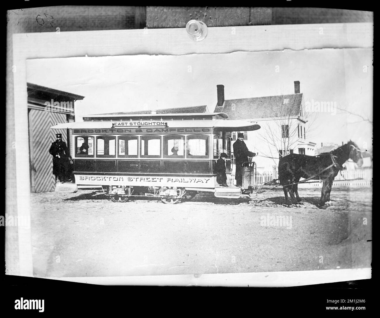 1. Pferdeautos in Brockton, Pferdeeisenbahn, Brockton Public Library Archival Collection Stockfoto